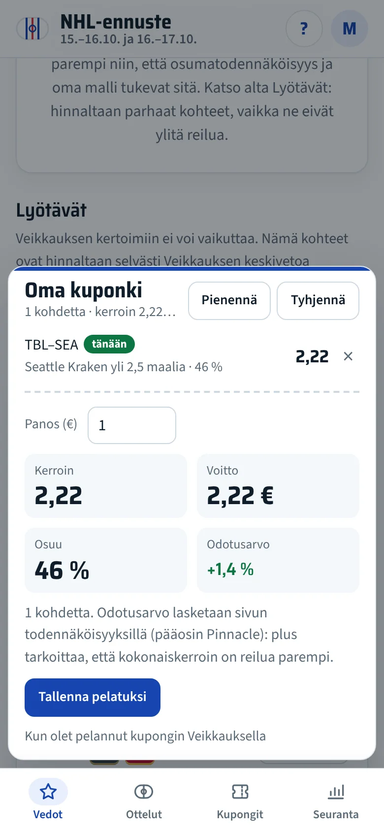 Kuponki avattuna puhelimessa
